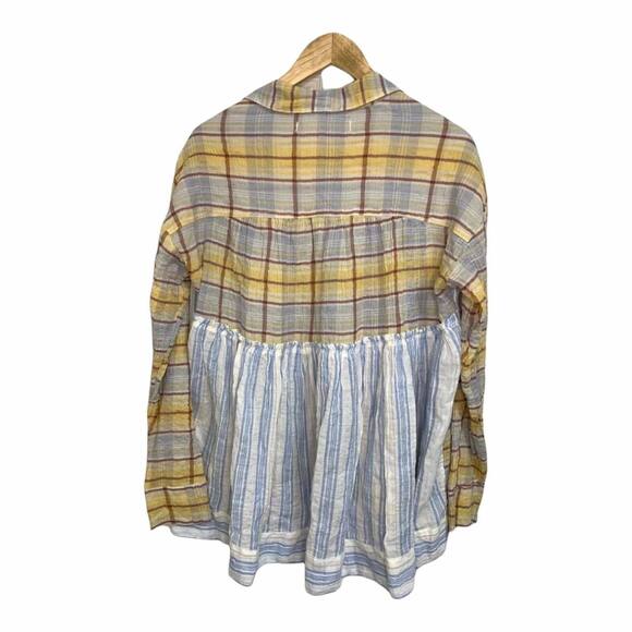 Free People We the Free Waiting on Summer Striped Panel Plaid Swing Top Sz Small - Picture 5 of 5